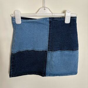 Tinseltown Patchwork Denim Mini Skirt - Blue Shades